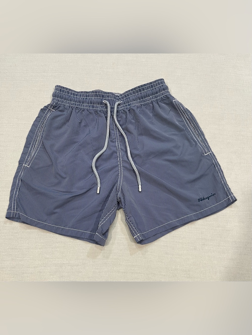 Vilebrequin Men’s Swim Trunks Blue White Striped Size Small